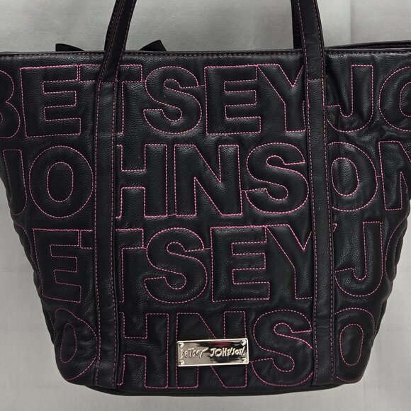 Betsey Johnson Black Bag with Pink Stitching & Black Bow - Picture 9 of 9